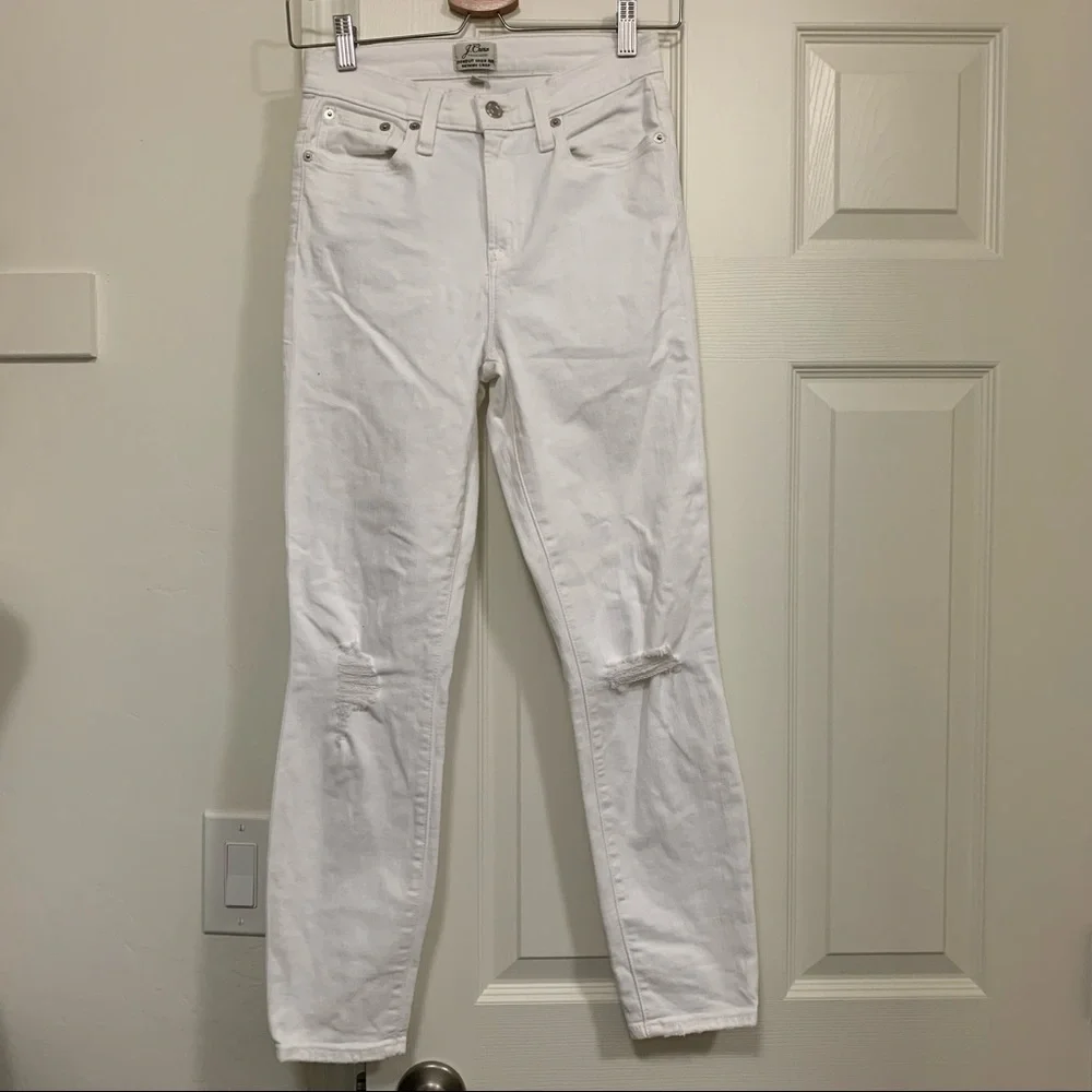 J Crew White Distressed Lookout High Rise Skinny Crop Jeans Size 26